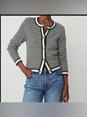 Ann Taylor Black and White Textured Knit Cardigan